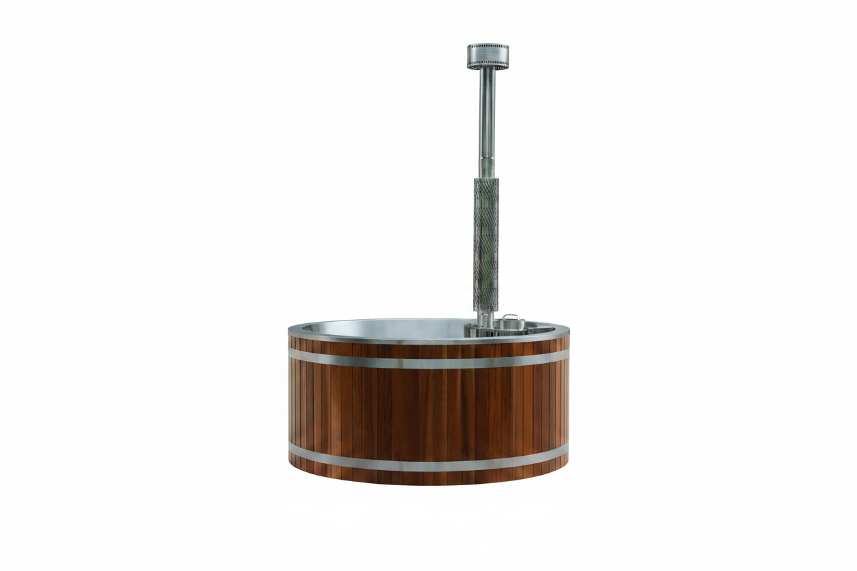 Cedar hot tub white background front elevation