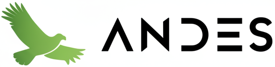 Logo of ANDES with a green bird on the left and black text on the right.