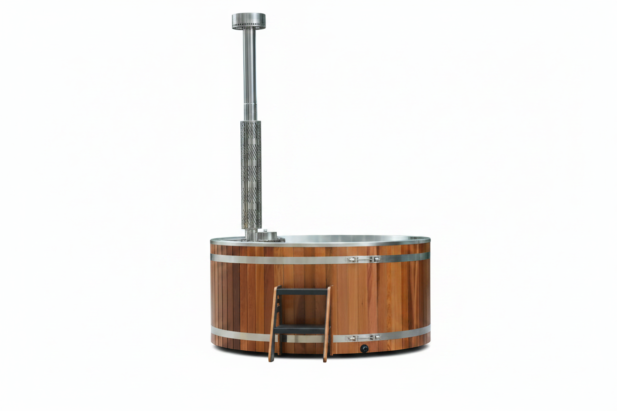 Cedar hot tub on white background no pallet